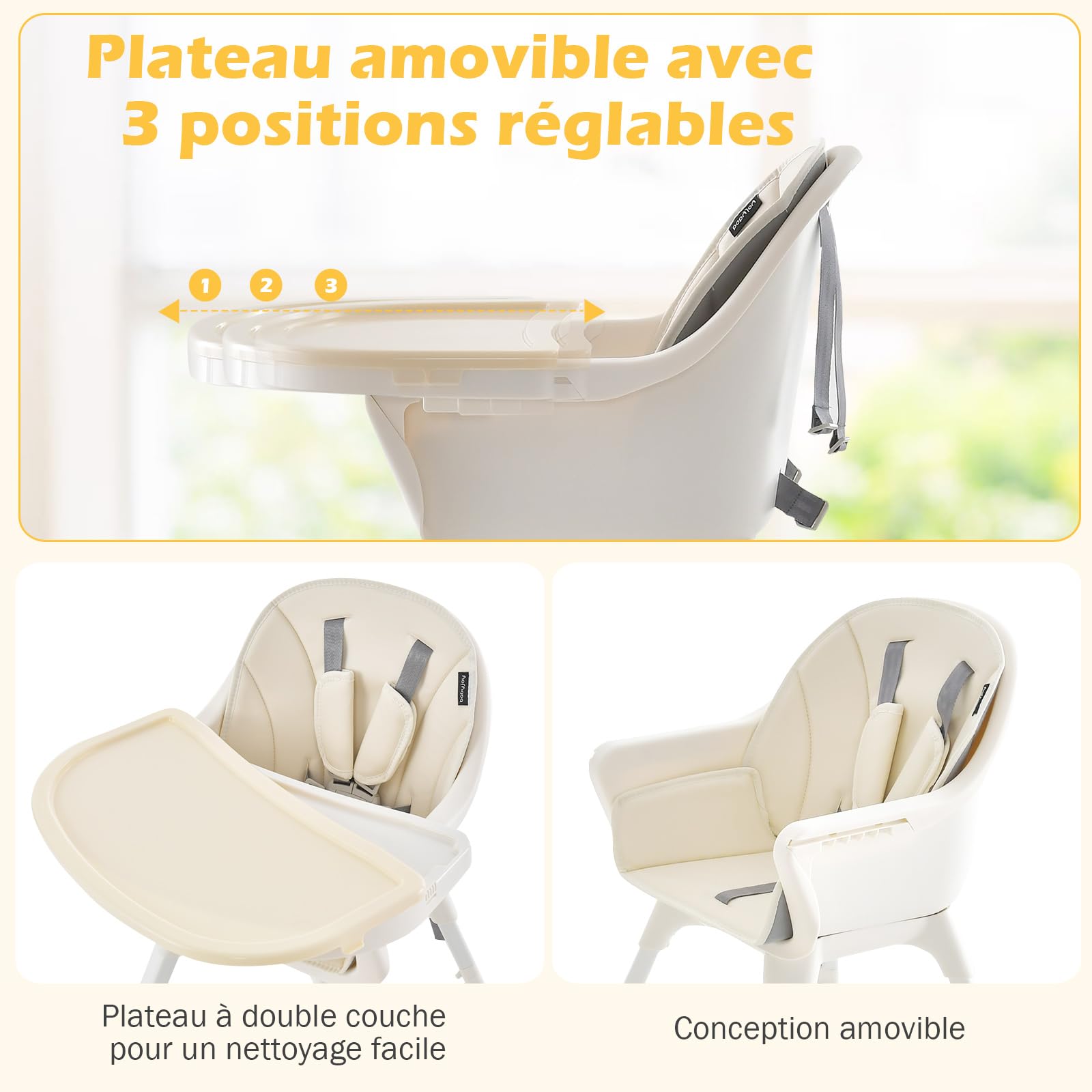 COSTWAY Chaise Haute Bébé Convertible 5-en-1, Chaise Haute Bébé Évolutive avec Plateau et Panier, Chaise Bébé pour Jeux, Hauteur Réglable à 3 Niveaux, de 4 Mois à 6 Ans, Charge : 18-35 KG (Beige)