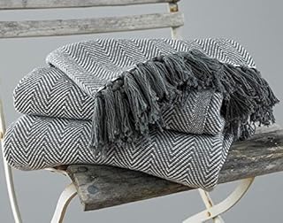EHC Herringbone Super King 100% Cotton Throw for Sofa, Bedspread 250 x 380cm - Grey