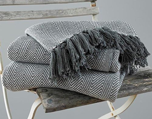 EHC Herringbone King Size 100% Cotton Throws for Sofa Bed Blanket Throw, 220 x 250 cm - Grey
