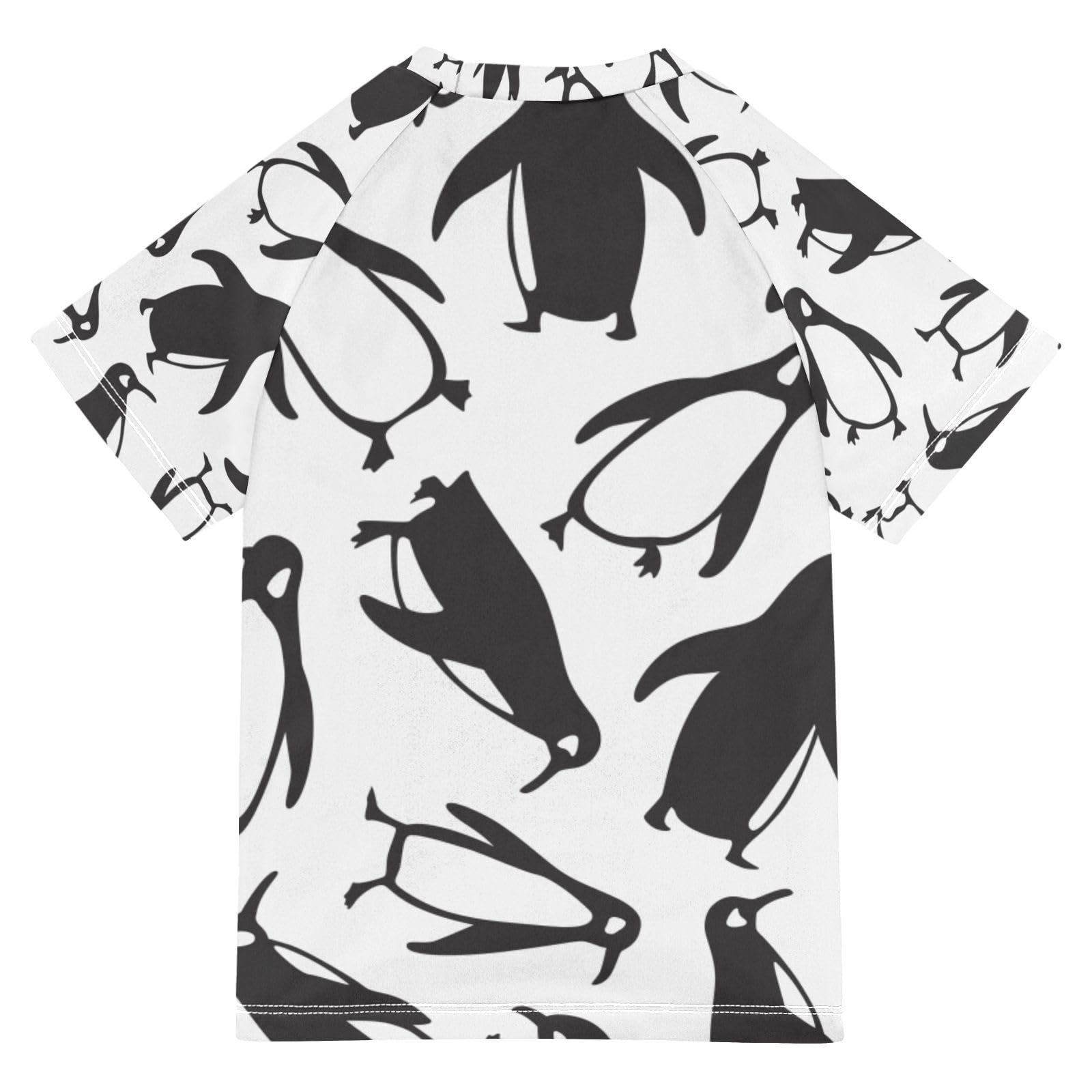 Aflyko Kids' Rashguard Swimsuit Penguin Polar Funny Black White Fishing Shirt for Boys Girls Beach Playwear Summer Trip Vacation Beach Traveling UV Sun Protection Cool Tops, 9-10T