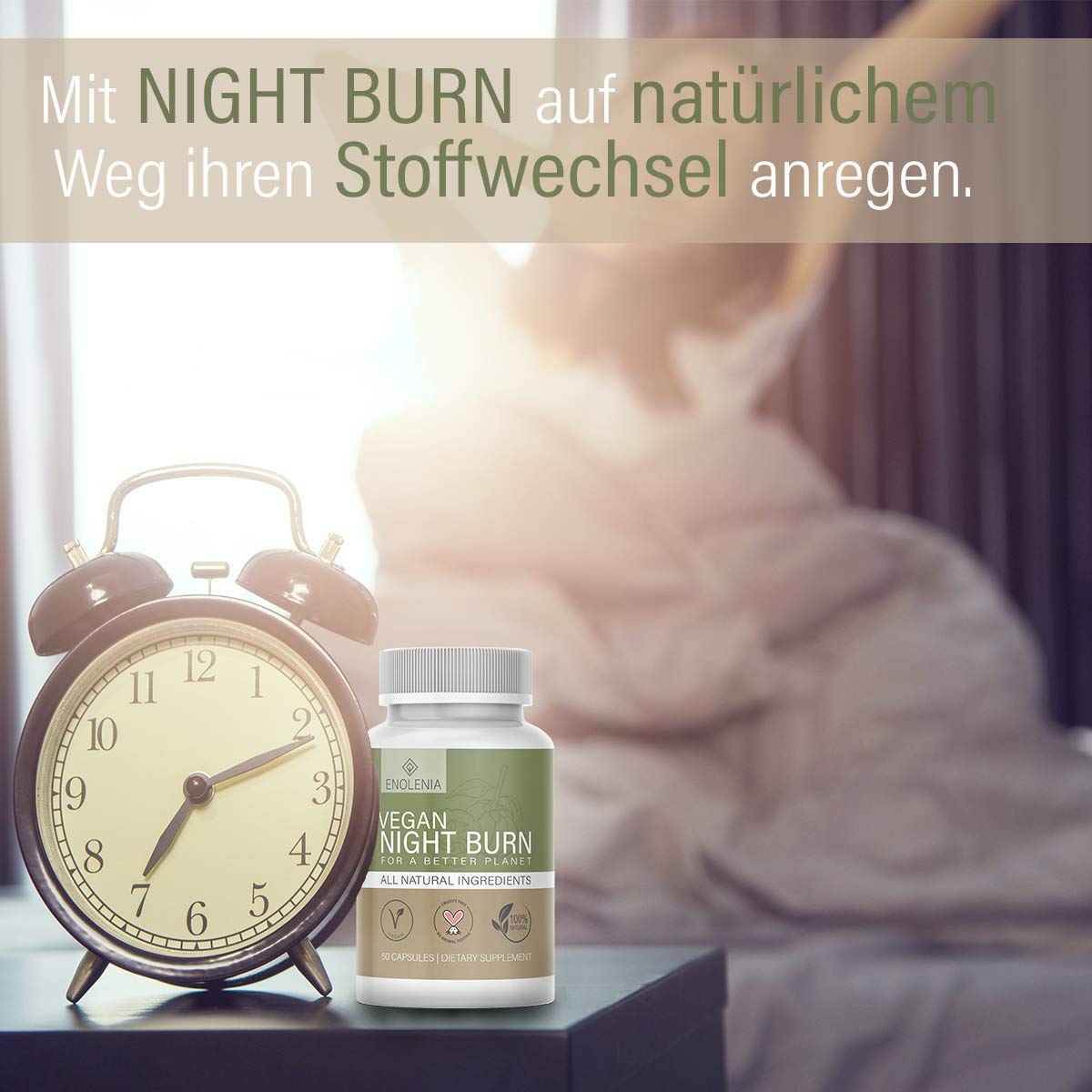 NEU: Enolenia® NIGHT F-BURN Kapseln VEGAN - 1 Kapsel pro Nacht mit Garcinia Cambogia Extrakt - für Männer & Frauen, schnell + Hochdosiert - aus hochwertiger Produktion in Deutschland (1x)