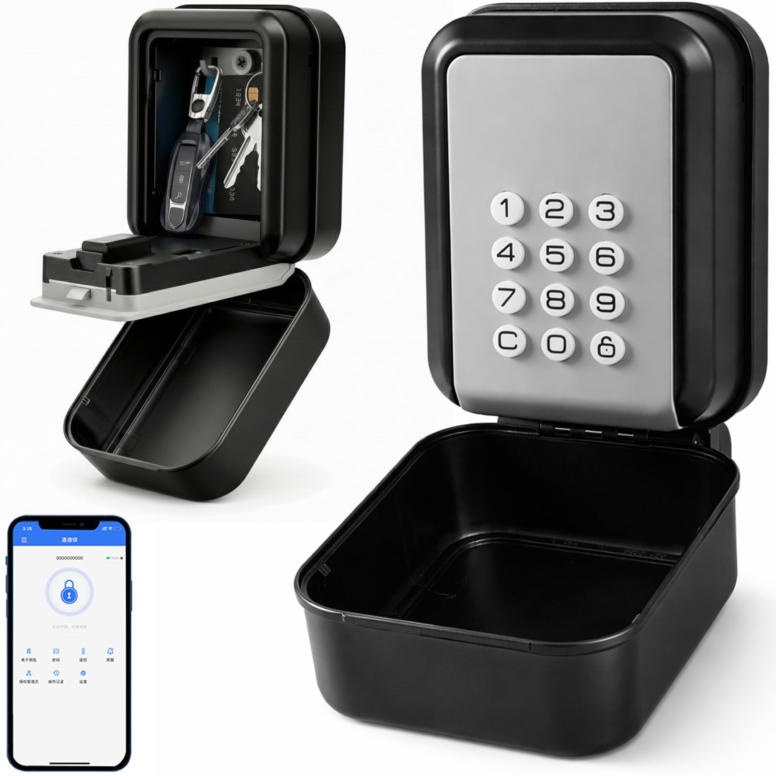 Coffre-fort à clés avec code numérique, boîte à clés intelligente avec Bluetooth, application TTLock et code PIN, alliage de zinc haute résistance, résistant aux intempéries, pour l'extérieur, pour la