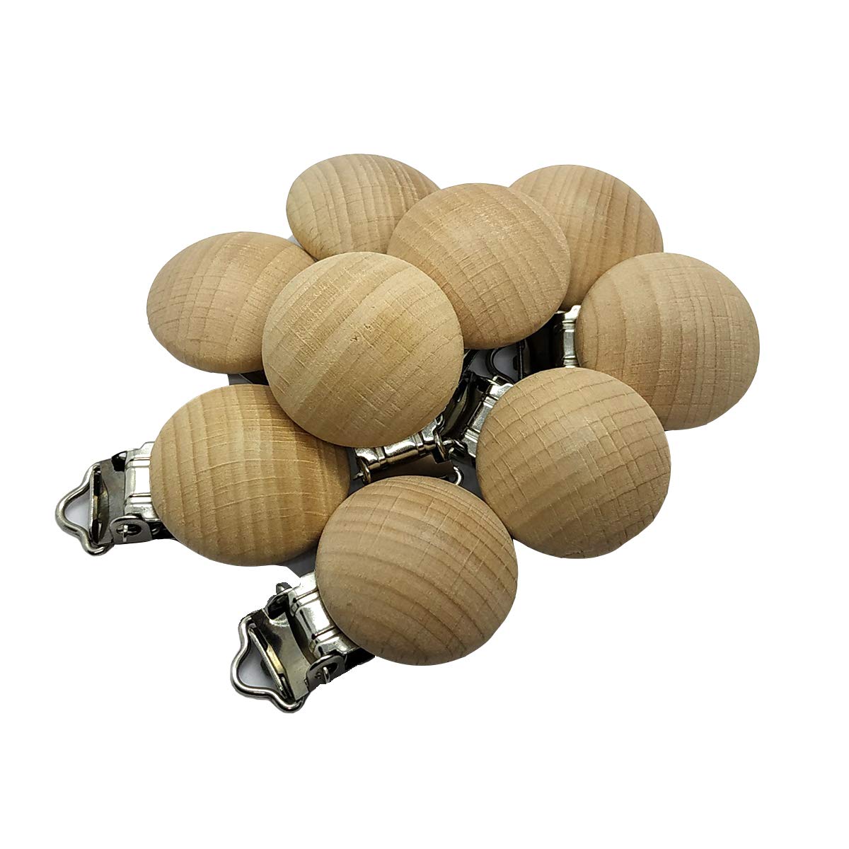 20pcs/lot Metal Wooden Suspender Pacifier Clips Solid Color Dummy Holders Cute Soother Clasps DIY Pacifier Chain Accessories (3.5cm withouthole)