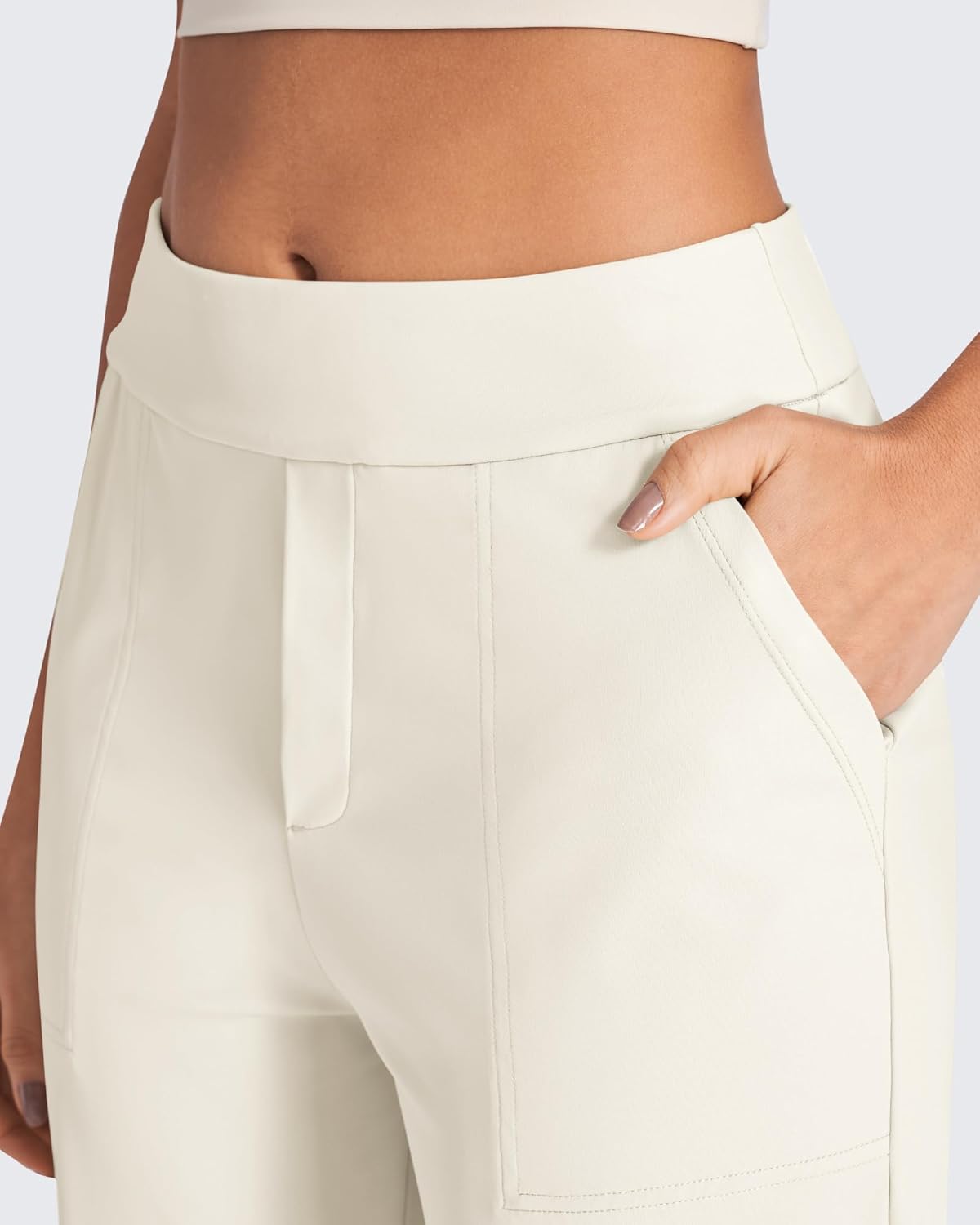 G4Free Womens Dress Pants Business Casual Pants Elastic Yoga Pants Outfits for Office Work Business Ivory - Image 4