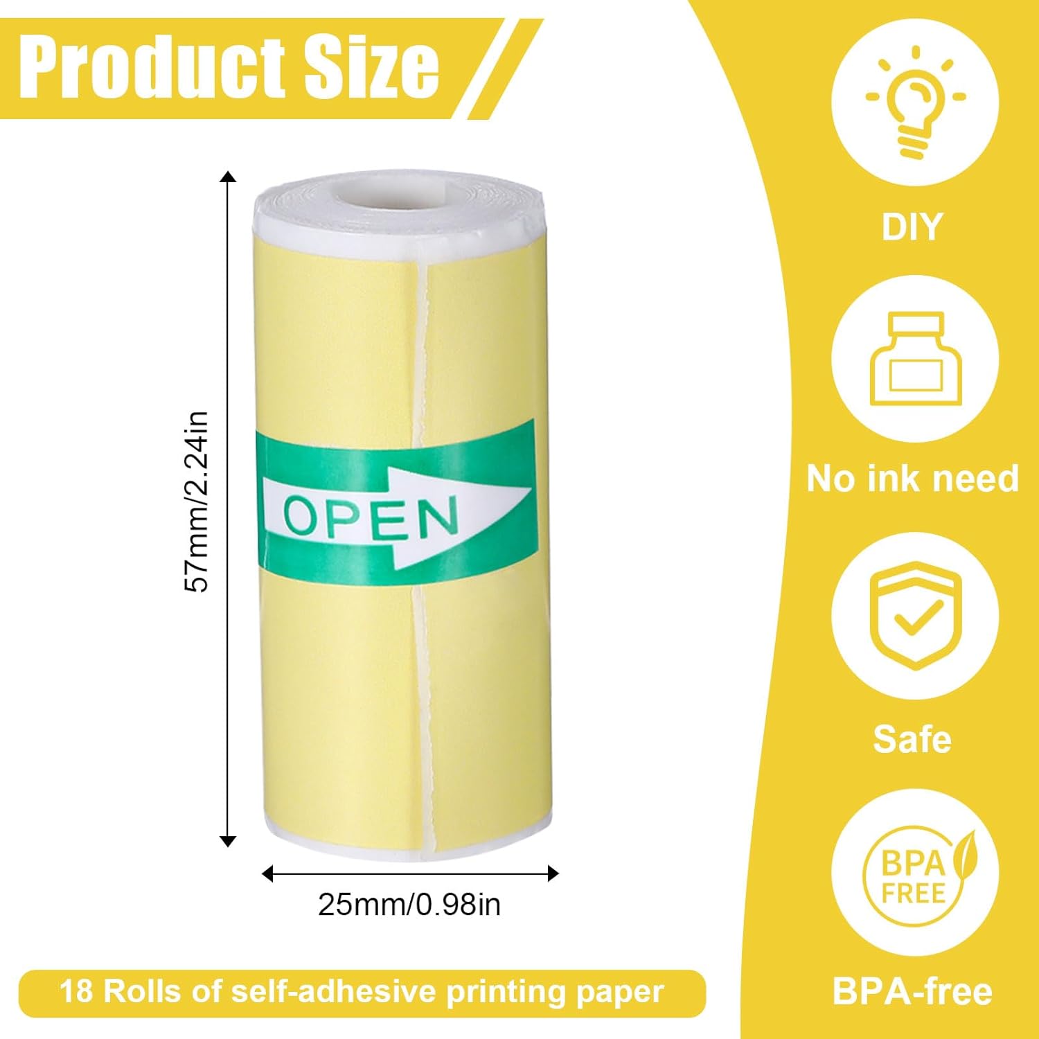 18Rolls Thermal Sticker Paper for Mini Printer Sticker Maker,57 X 25mm-6 Color,Self-Adhesive Mini Printer Paper, Thermal Labels for Most Pocket Printer,Glossy Thermals Printers Papers - Image 2