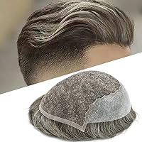 Vista 56 de Sistema de cabello de encaje francés para hombres, pieza de cabello humano real, encaje frontal, tupé, nudo blanqueado, línea capilar natural