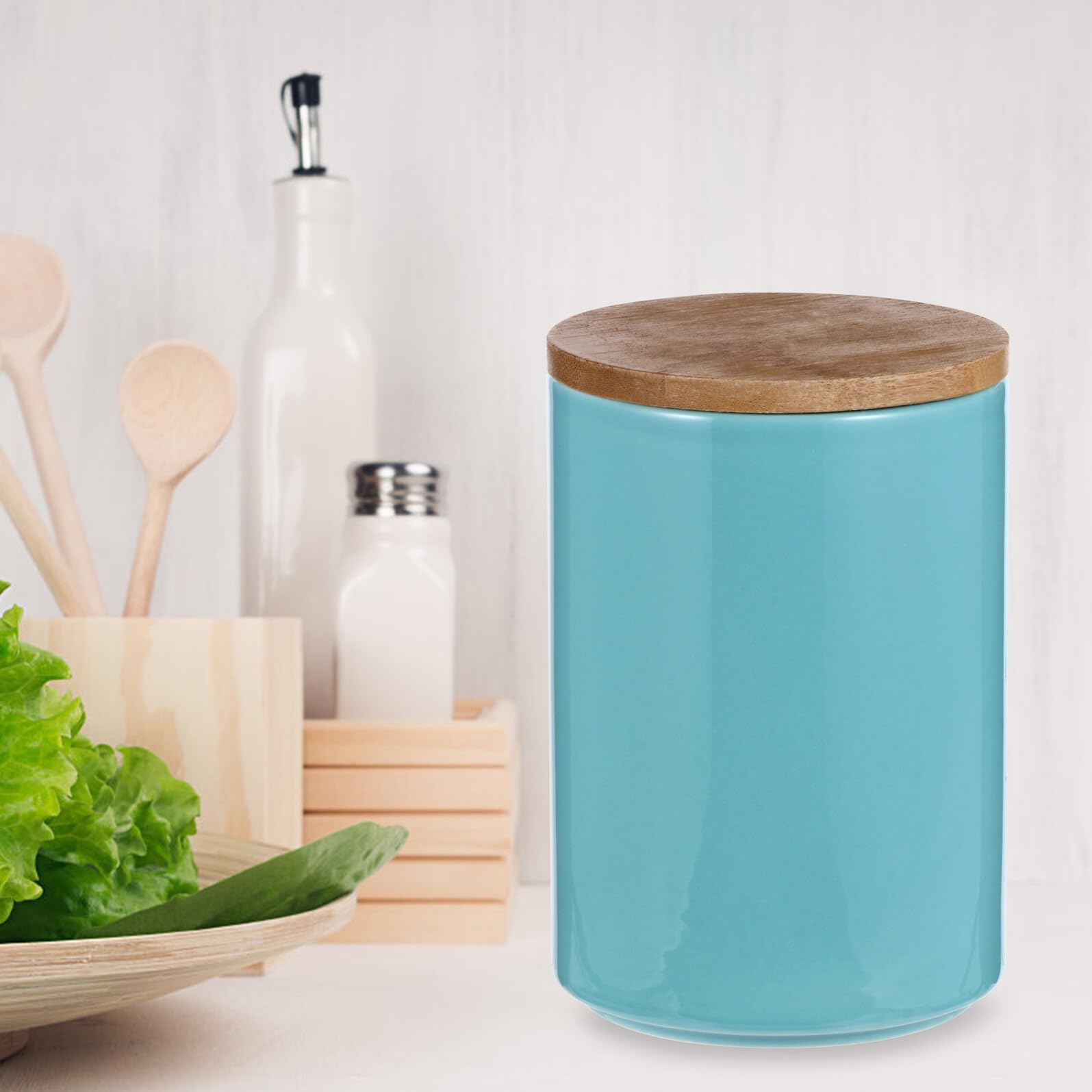 Barattolo Ermetico per Conservare Freschezza in Casa in Ceramica da 900ml Coperchio in Bambù Contenitore per Alimenti, Stile Nordico Creativo