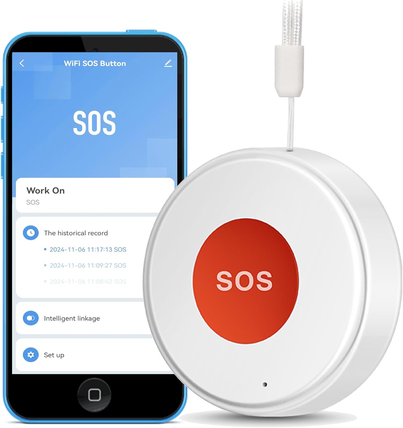 WiFi Caregiver Call Button: Emergency SOS Call Button with App Notification, Wireless Panic Button, Elderly Monitoring, Caregiver Pager, Personal Alarm for Seniors Patient Disabled Handicapped