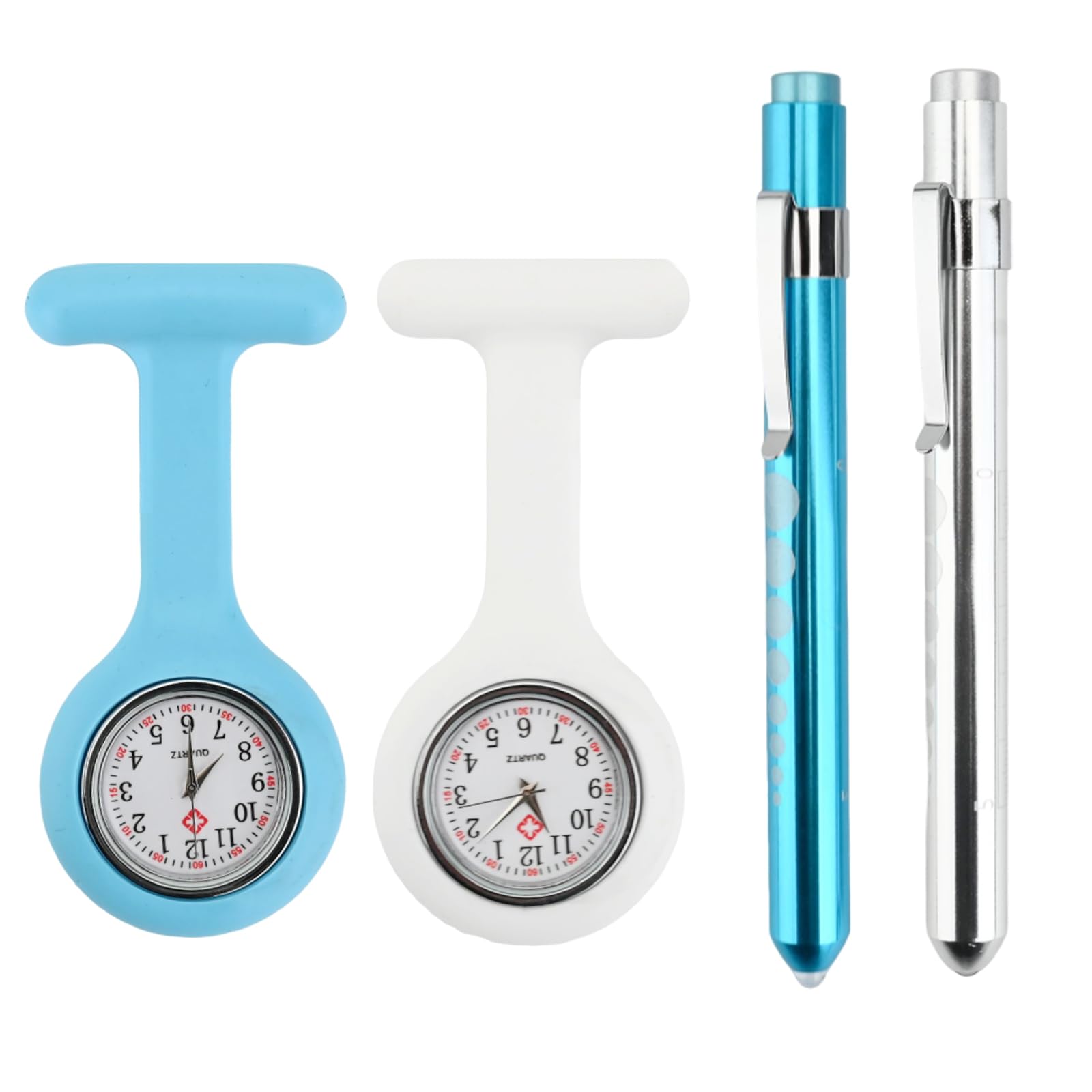 Muiltvoe 4Pcs Nurse Pen Torch and FOB Watch Set, Penlight Flashlight with Pupil Gauge & Silicone Fob Watch with Easy to Read Dial for Health Care Nurses, Doctors, Paramedics