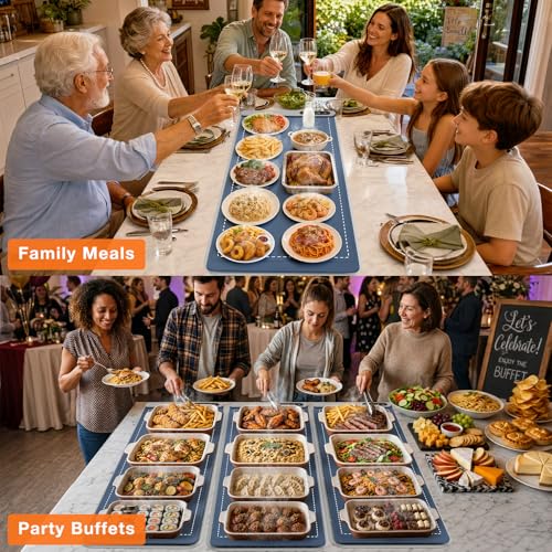 Image of FYY Warming Mat for Food with Heat Resistant Pad - Rapid and Full Surface Heating, 7 Temp Settings, 6H Timer, Rollable Portable Food Warming Mat for Countertop Party Buffet (XXXL, Navy)
