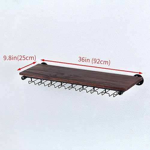 Miniatura 3 de Estante de vino industrial montado en la pared con soporte para 5 vidrios,Estante flotante para copas de vino,Estantería de tubo de 36 pulgadas para