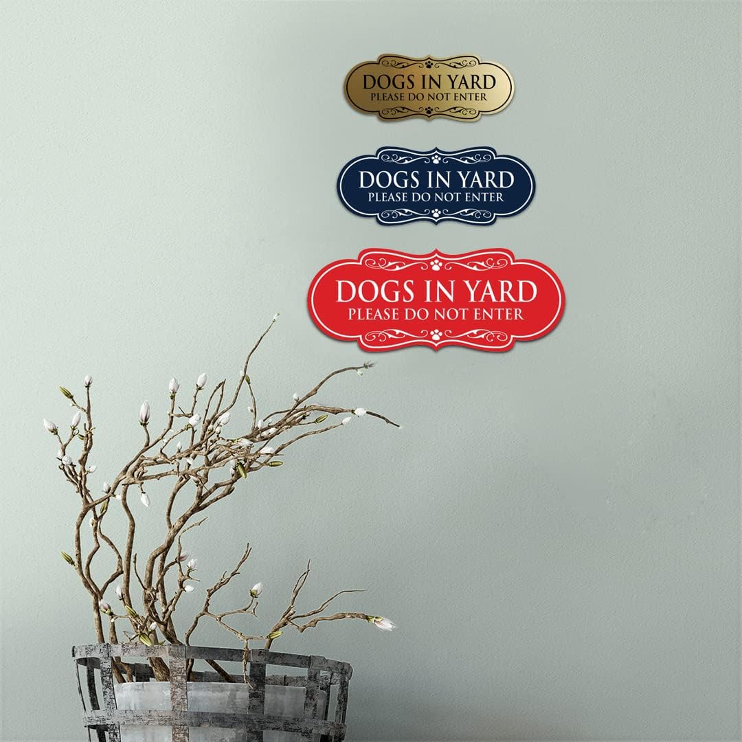 Signs ByLITA Designer Dogs in Yard Please Do Not Enter Wall or Door Sign | Durable Plastic | Double-Sided Foam Adhesive Tape (Ivory/Dark Brown) - Large 2 Pack