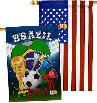 FIFA World Cup Brazilian Flags American Flag Banner Pack Patio Porch Lawn Garden Room Decorations Outdoor Tapestry Yard Signs Art Team Qatar Trophy Soccer Game Football Gifts Made in USA