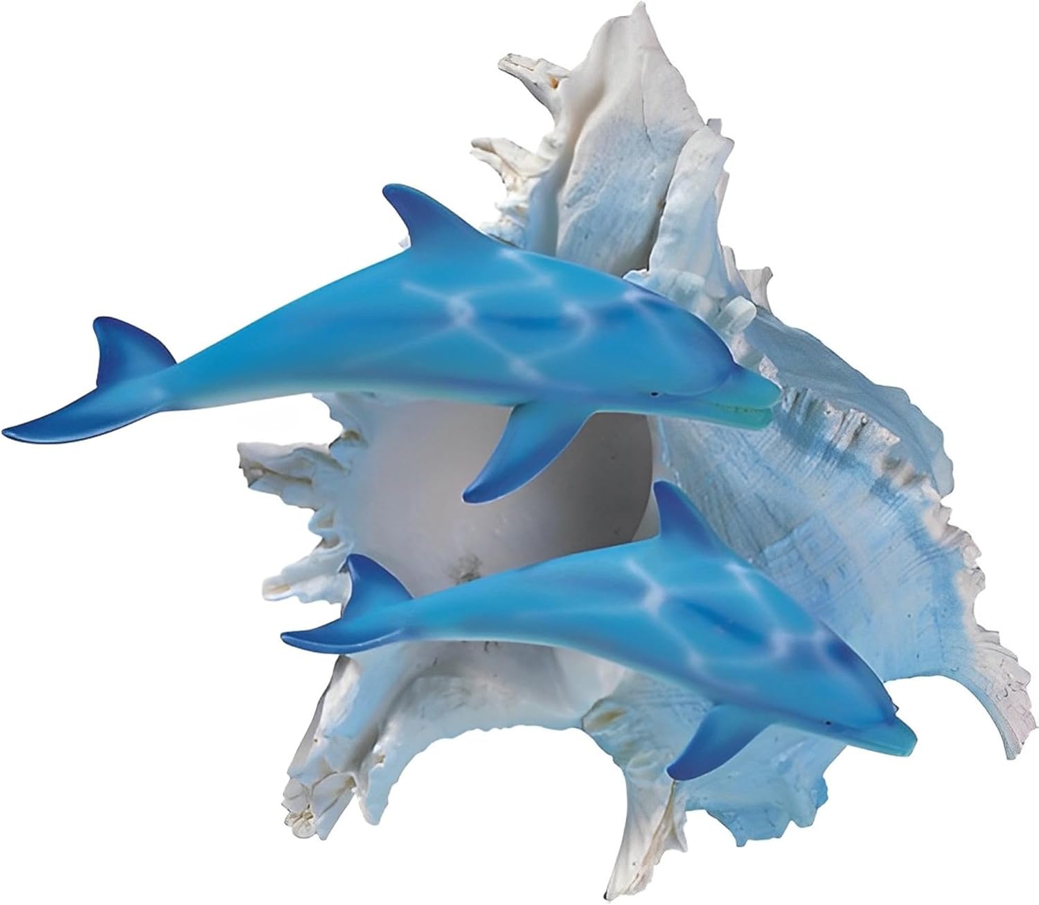 ICE ARMOR 10" H Blue Dolphins with Seashell Statue Marine Life Decoration Figurine Office Desk/Home/Living Room/Table Decor, Perfect House Warming Gifts for New Home