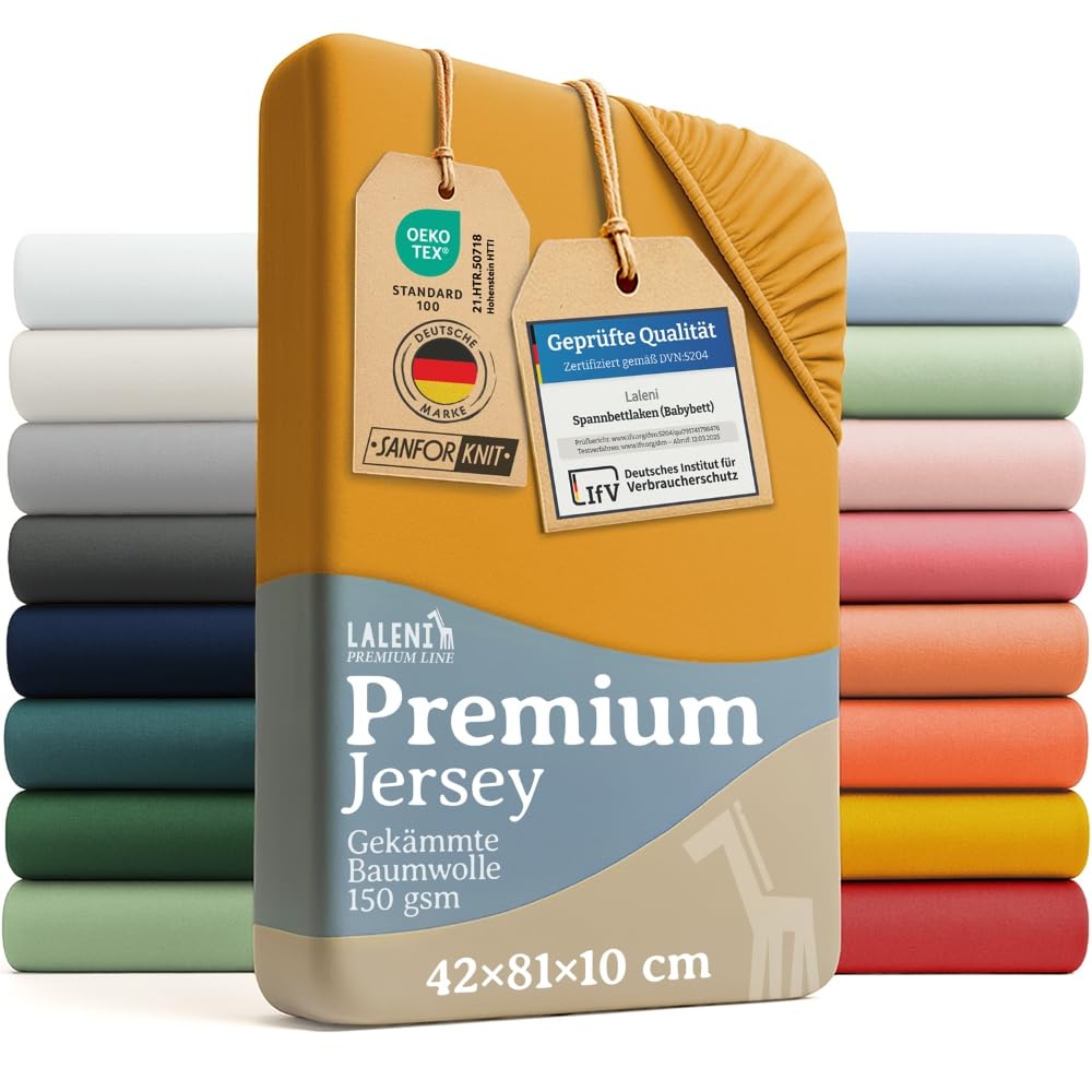 Laleni Premium Spannbettlaken, 42x81cm, für Babybett & Kinderbett, 100% Baumwolle, Oeko-TEX Zertifiziert, Gelb
