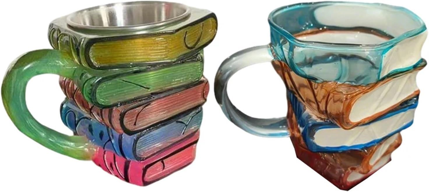 Novelty 3D Painted Books Coffee Mug Stack Cup Creative Drinking Collection Gifts Literature Lovers(Blue)