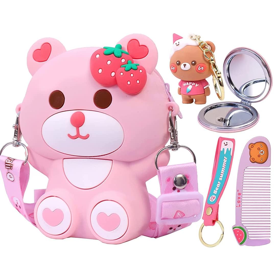 Cots and Cuddles Cute Teddy Design Silicone Cross Body Side Sling Bag with Mirror, Comb & Keychain for Girls (Pink) (B0CQ8F1VML) Amazon Price History, Amazon Price Tracker