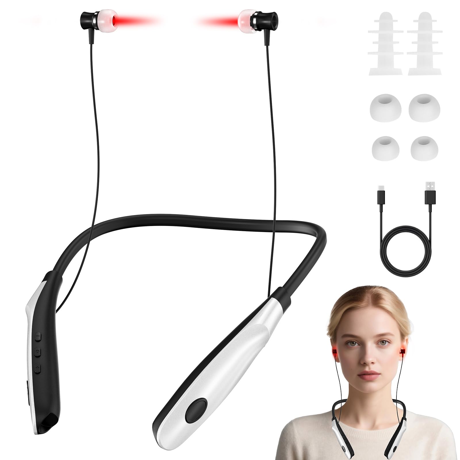 Acouphènes Bouchons Infrarouges, 2 en 1 Lumiere Rouge Bouchon d'oreille Acouphene - avec Lumière Rouge de 650 nm,Bouchons Infrarouges Acouphènes pour Réduire d'acouphènes (ne chauffent)