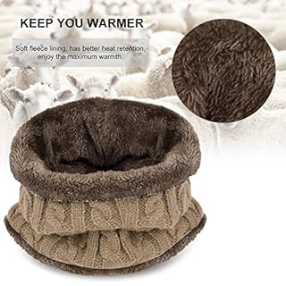 XYIYI Kaki Echarpe et Bonnet Enfants, 2 Pièces Tricoté Beanie Hiver Chaud Epais Chapeaux pour 5-14 Ans Garçons Filles