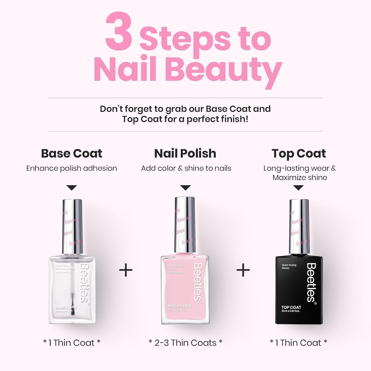 Beetles Light Pink Nail Polish - Cloudy Rose, Pastel Baby Pink Nail Polish Quick Dry, Long-Lasting Pastle Nails, Fingernail Art Effect Gift for Her - 0.51Fl Oz/15ML
