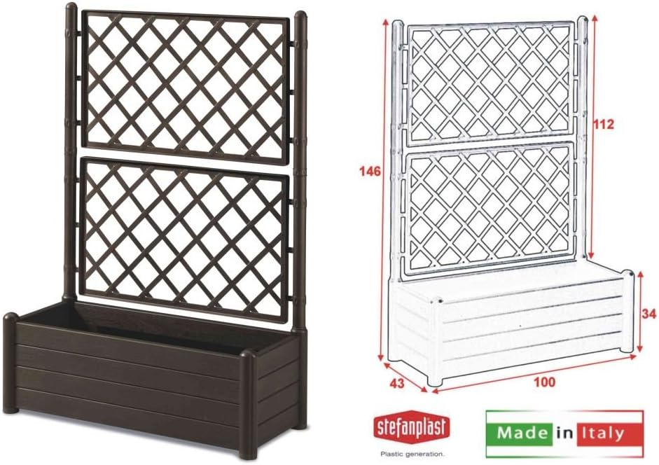 STEFANPLAST 96156-08 Rectangular Flower Shop with Spaliera, Dark Brown, 80 lt