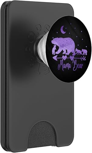 Miniatura 7 de Agarre y soporte para teléfonos y tabletas, diseño de oso de la Mamá y tres cubitos sobre PopSockets negro, Negro