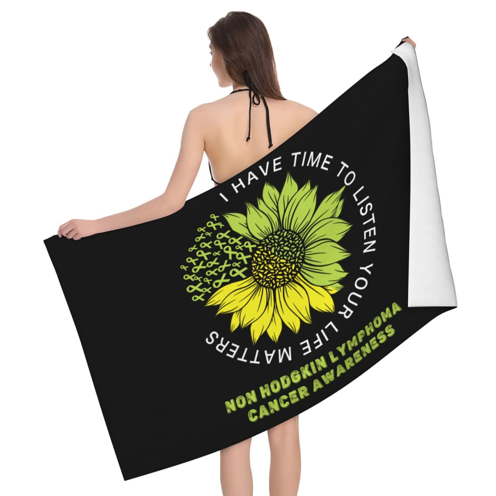 HLBSDM Microfiber I Have Time to Listen Your Life Matters Non Hodgkin Lymphoma Cancer Awareness Beach Towel Quick Dry Soft Sand Free Beach Towels for Pool Swim Beach Lightweight Thin Towels