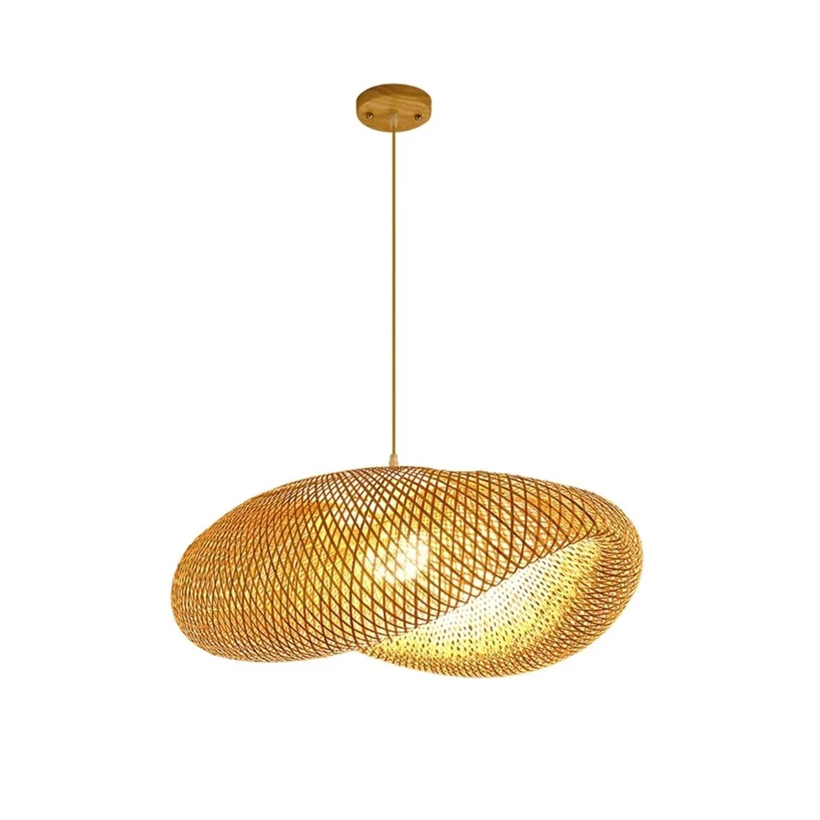 Rattan Lampshade Pendant Lamps Lights Rattan Wicker Hand Knit Suspended Braided(Style B-Wood Base)