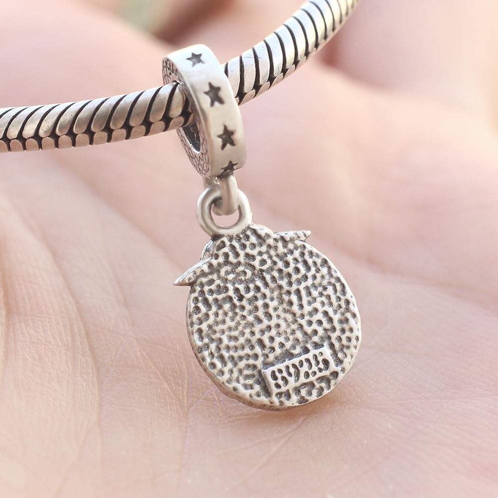 Solid 925 Sterling Silver UFO Pendant Charm Alien Space Flying Saucer Moon Night Forest Mountain Fit European Bracelets