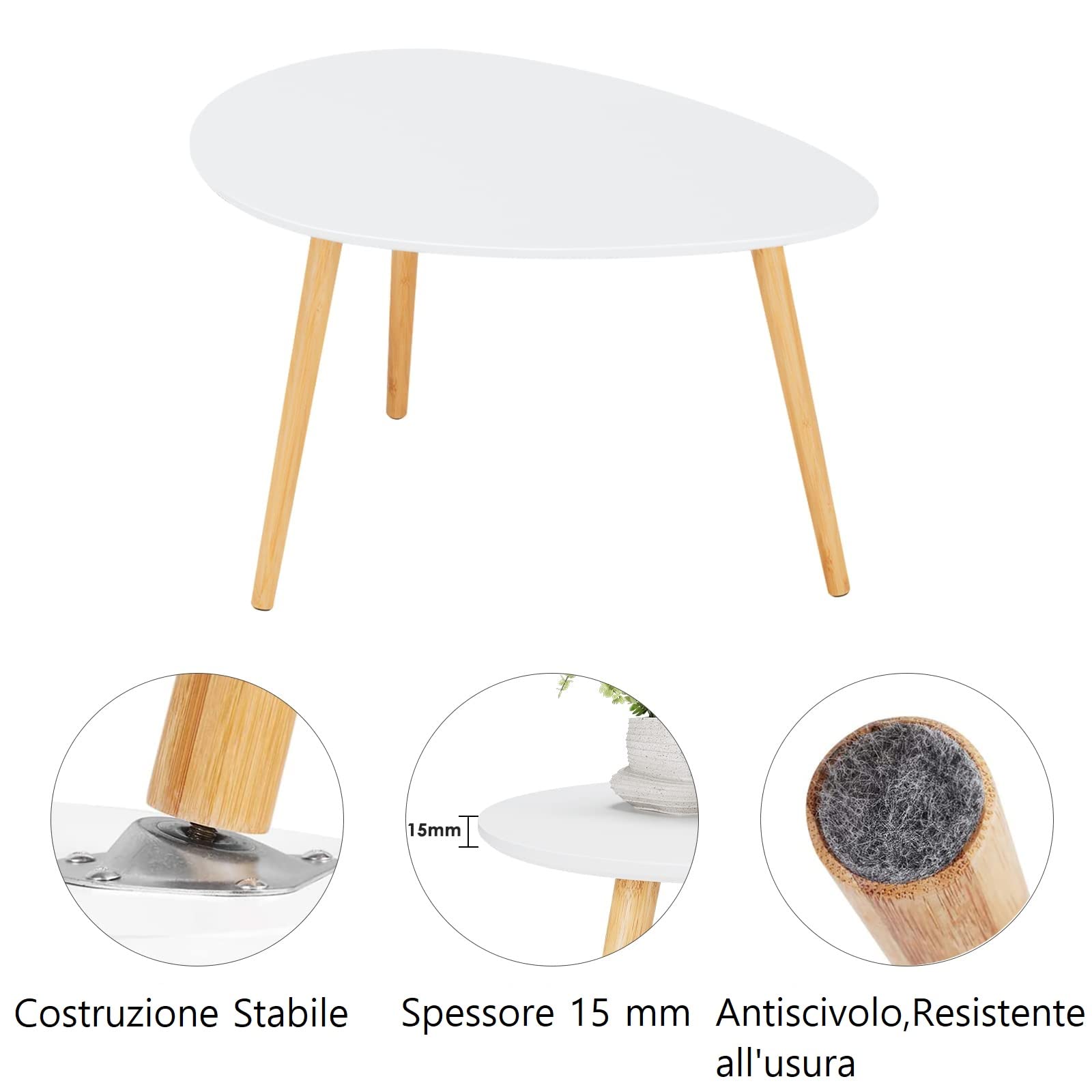 FORHILL Set 2 Tavolini da Salotto,Tavolini Sovrapponibili Stile Scandinavo,Tavolino da caffè Impilabili in Legno,Per Soggiorno,Camera da letto,studio,Bianco