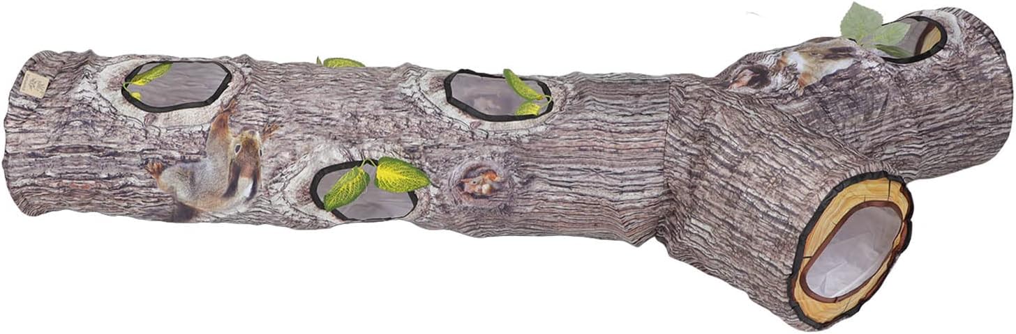 Cat Tunnel Tube, Collapsible Washable Lifelike Wood Grain Interactive Kitten Tube, Cat Tunnel Bed Toy, Toy for Puppy Rabbits