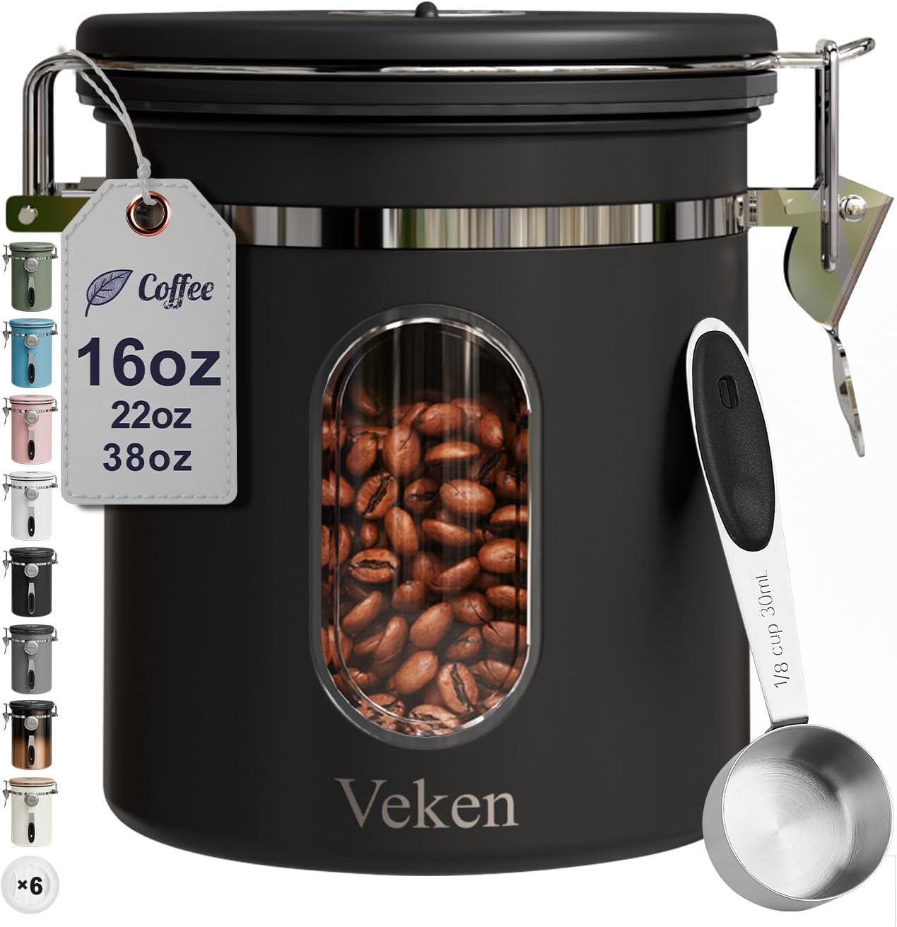 Airtight 16oz Stainless Steel Coffee Canister with Window & Scoop