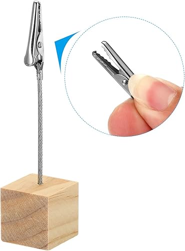 Miniatura 4 de PATIKIL Soporte para tarjetas de lugar, paquete de 5 soportes con clip de notas con cierre de cocodrilo, base de madera para fotos, papel de tarjeta
