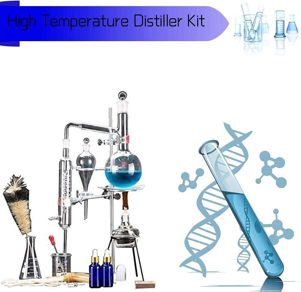 HUILE Kit de destilación 500 ml, Kit de destilación fraccional de destilador de Aceite, aparatos de destilación de Vidrio, Equipo de destilación al vacío, Kit de cristalería de Laboratorio de química