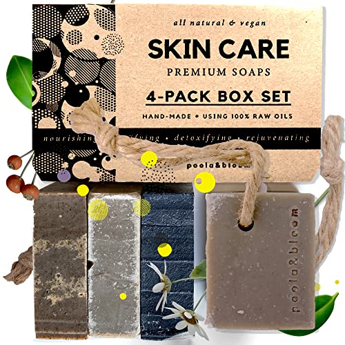 Poola & Bloom Natural Handmade Soap for Men - Set of 4 Soaps with...