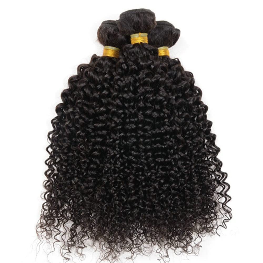 Urshiney Kinky Curly Human Hair Bundles for Women Short Brazilian Virgin Hair Curly Bundle Machine Made Double Weft Tangle-Free & No Shedding Natural Black Color Can Be Dyed Total 300g 10 12 14 Inch - Image 2