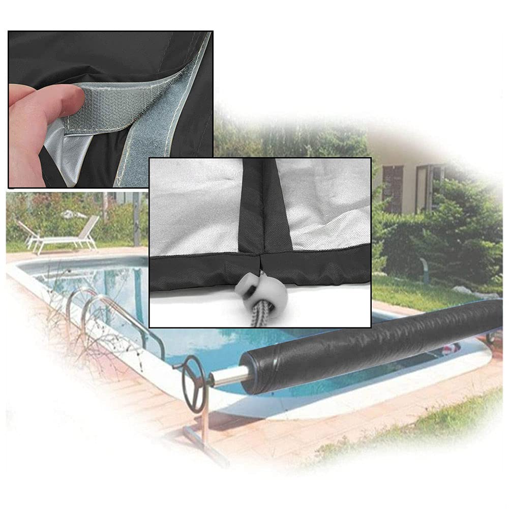 Telo di copertura per piscina con chiusura in velcro, impermeabile, protezione solare per teloni da piscina, sistema di avvolgimento
