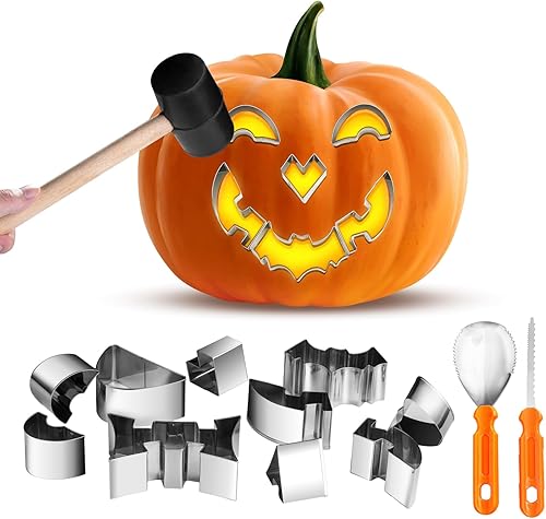 Kit de tallado de calabaza, paquete de 13 plantillas de metal con martillo, herramientas de cuchillo de calabaza de acero inoxidable de alta calidad disponible en Yaxa Peru