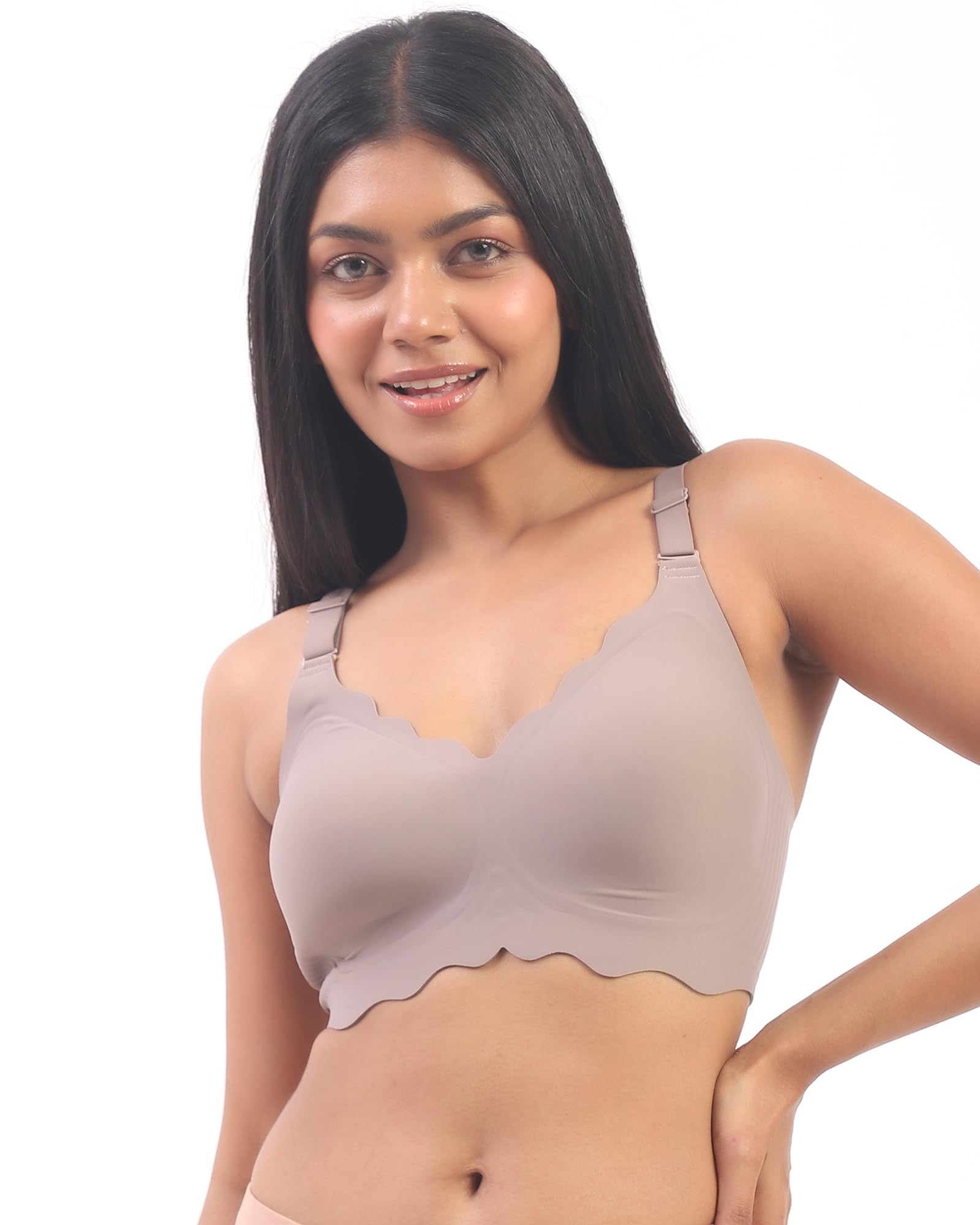 oh so u Sofia Wireless Lightly Padded Bra for Women | Ultra Soft Fabric | Full Coverage | Breathable Mesh Neckline | V-Neck Design | Seamless Design | Everyday Comfort & Support-picture-14