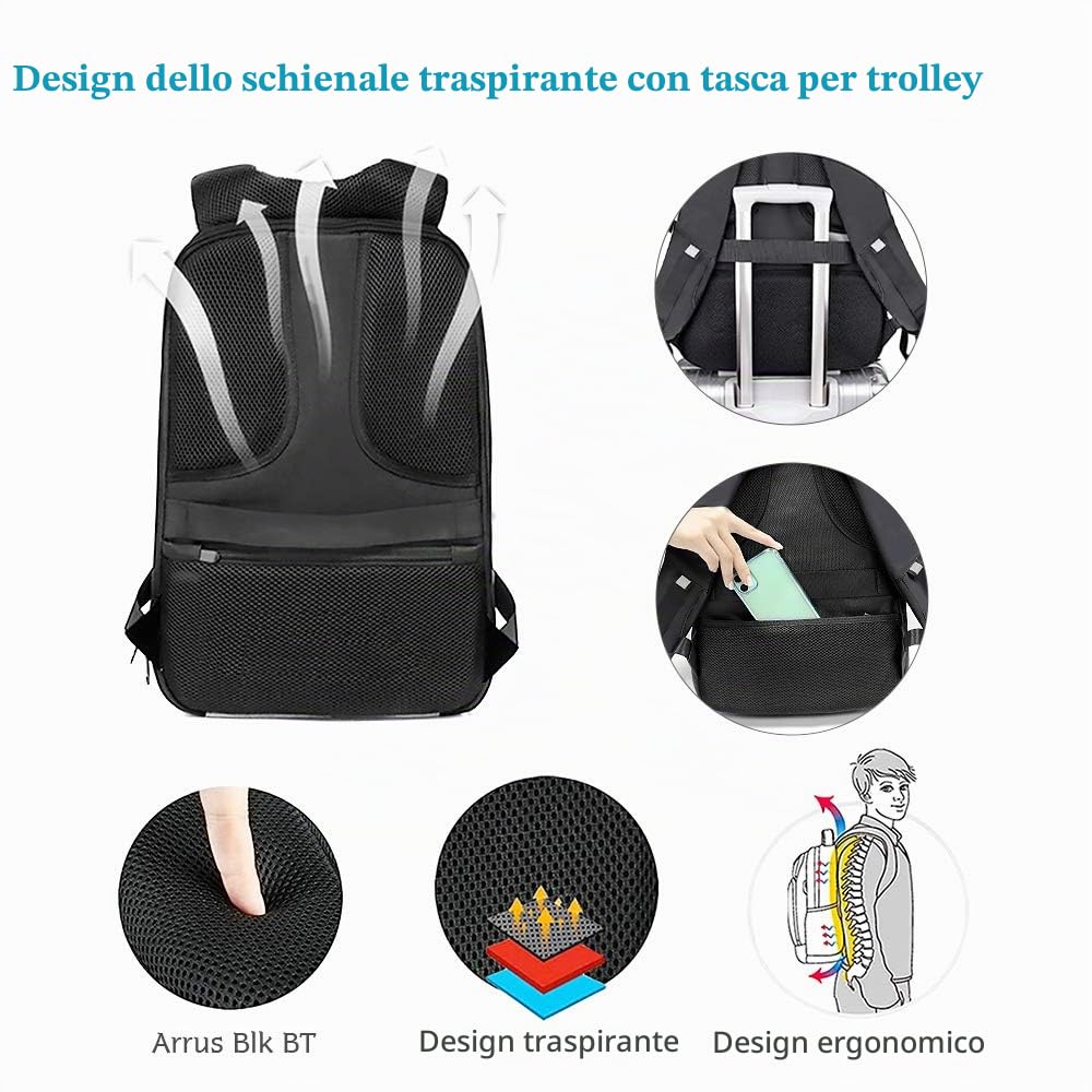 Gelrova LED Zaino con controllo tramite app, display LED dinamico, zaino per laptop, leggero e resistente, spazio multifunzionale per uomini e donne (nero)