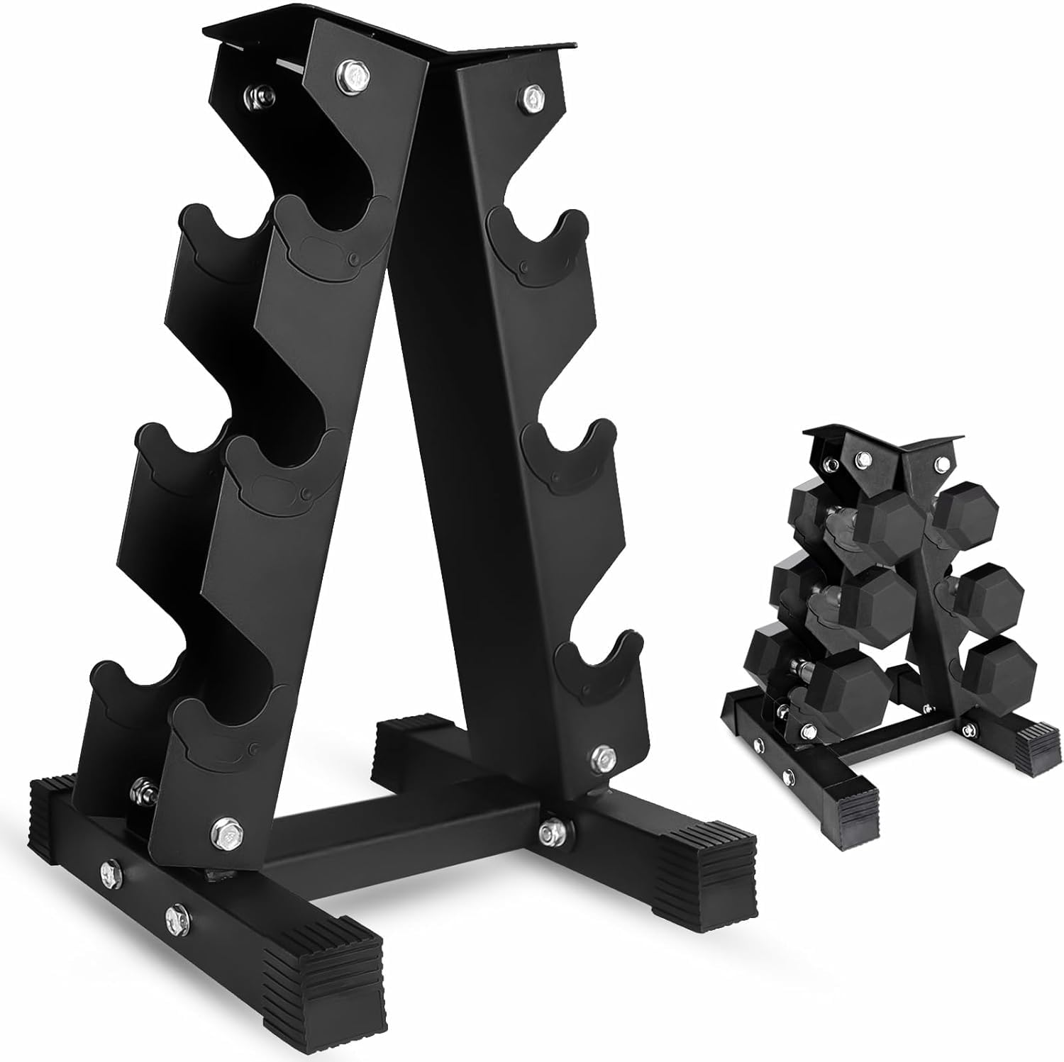 FK Sports 3 Tier Dumbbell Rack Storage Stand Tree Hex Vertical Weight Wide Home Gym fitness | Dumbells Holder Home Fitness Weight Rack Durable Steel, Black,120 kg