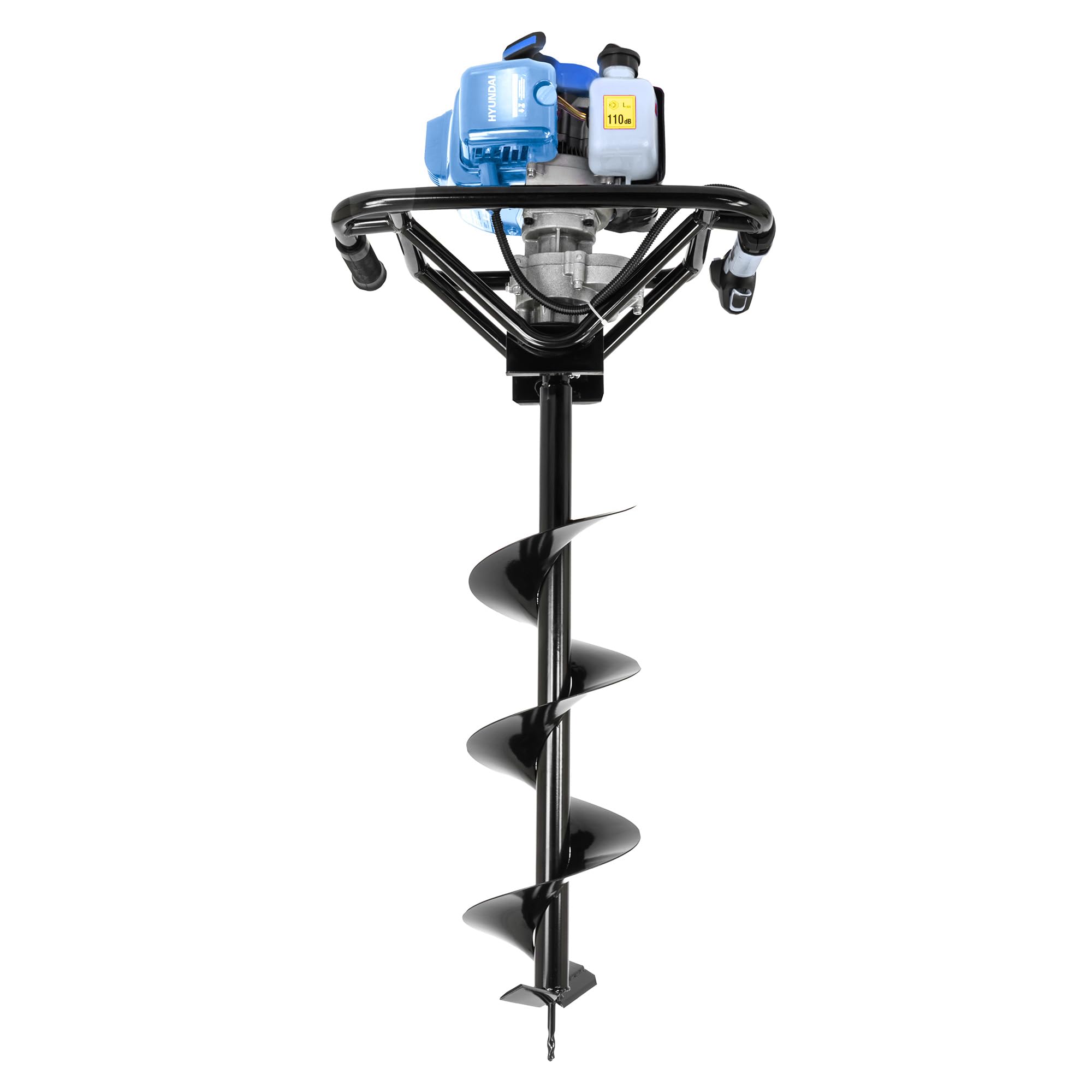 Hyundai Erdbohrer für Erdbohrer, 56 cc, Erdbohrer mit 100 mm, 150 mm und 200 mm Bohrern, Anti-Vibrationsgriff, robuste Bodenbohrmaschine