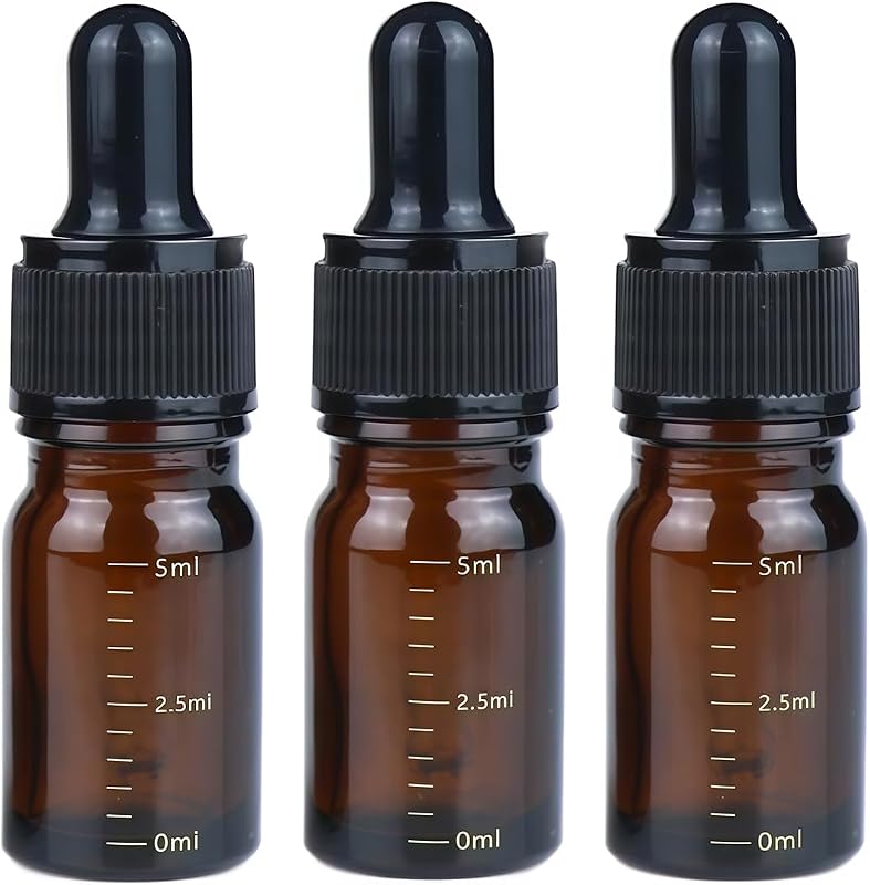 Happyupcity Frascos conta-gotas de vidro âmbar graduados, 5 mL, com pipeta de vidro, Pacote com 3
