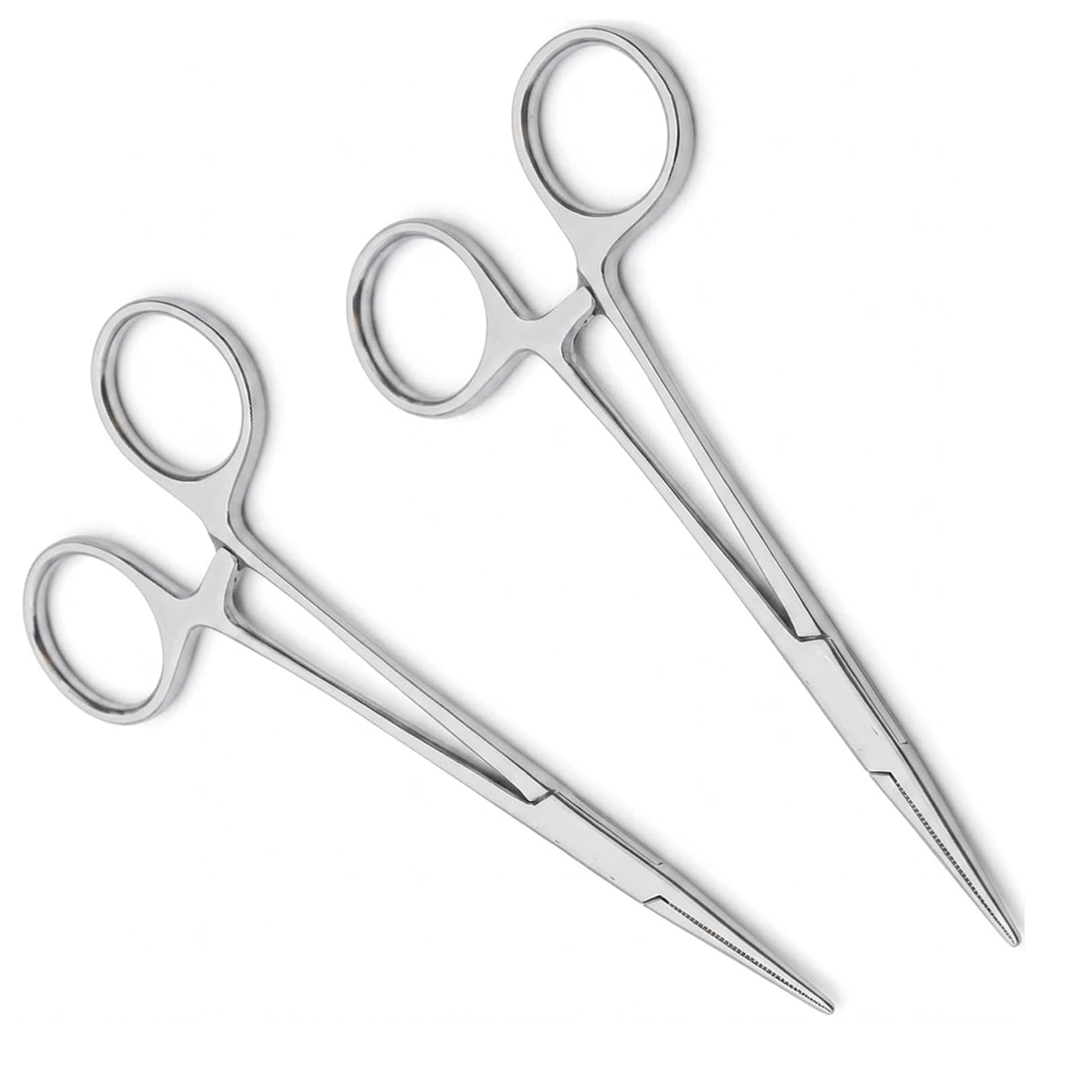 2 Pcs Stainless Steel Hemostat Forceps - Multipurpose Locking Pliers for Fishing,Pet Grooming,DIY Crafts & Arts | Precision Tweezers with Serrated Jaw for Small Objects (Straight+Straight) — image 1
