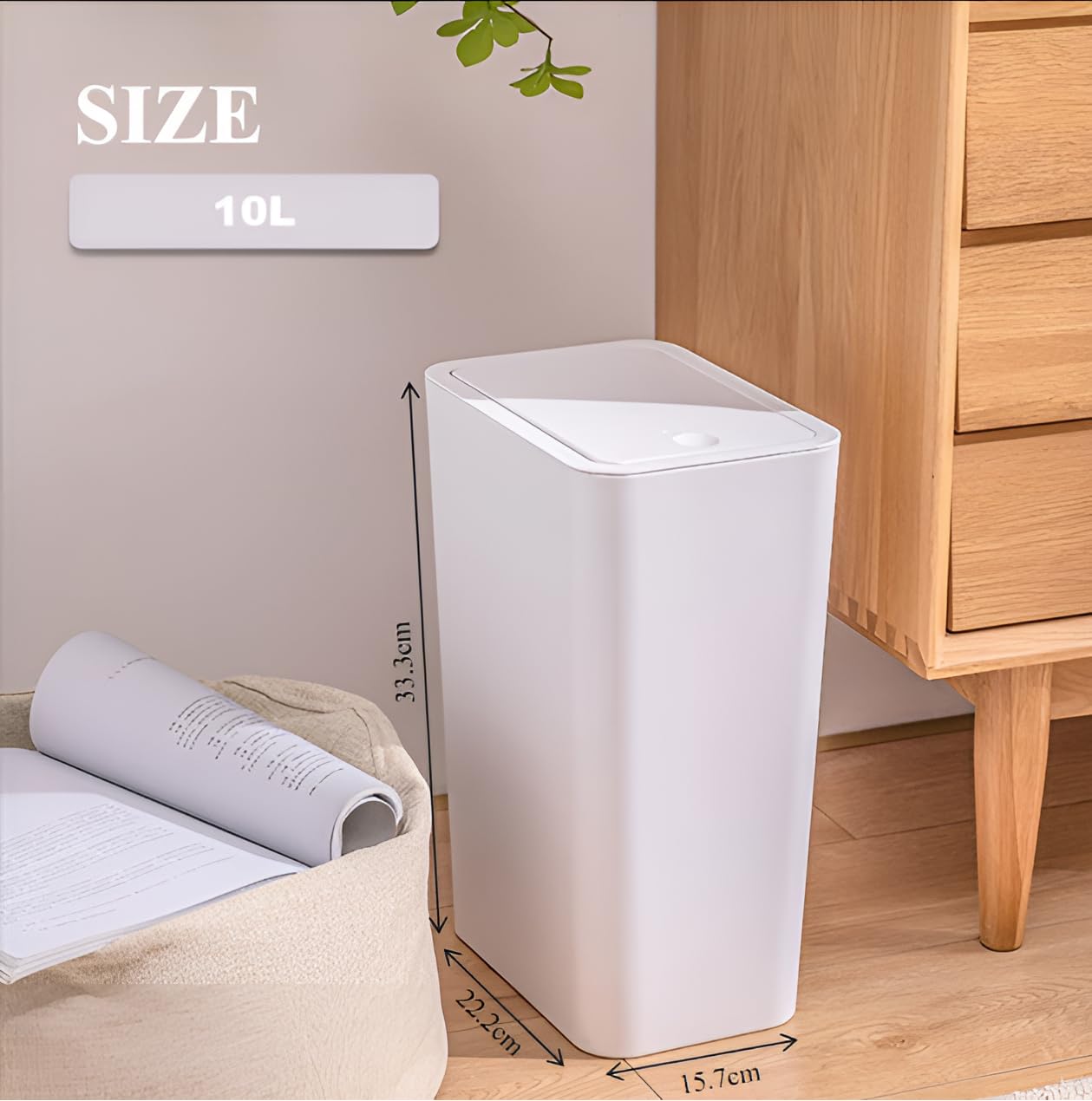 Kongming Kosz na śmieci łazienkowy z prasą, wąski kosz do kuchni, 10 l, bezzapachowy, dla biura, salonu, sypialni, WC, 2 szt., biały