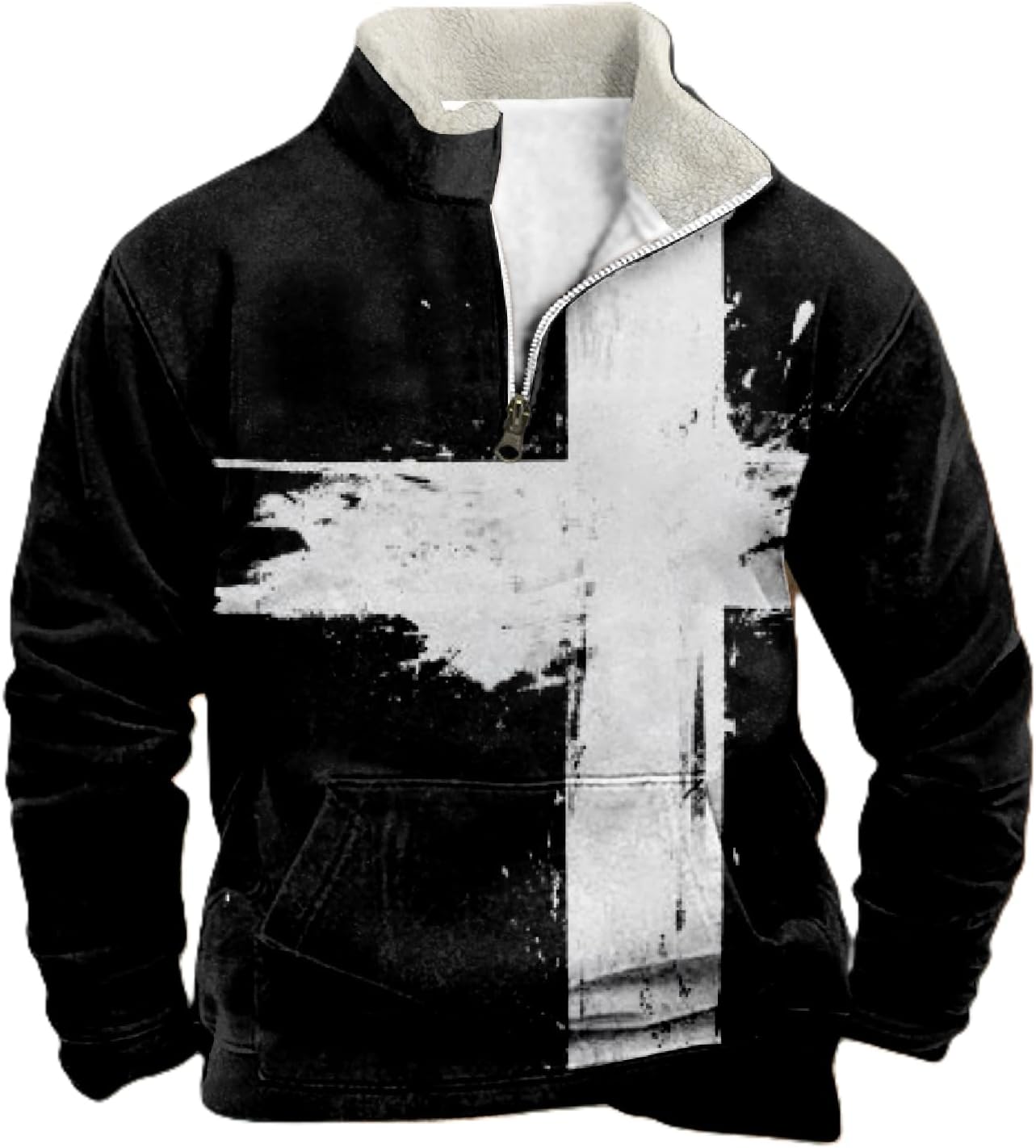 domirica Christian Hoodies for Men Cross Graphic Big And Tall Crewneck Pullover Religious Stand Collared Jesus Sweatshirts