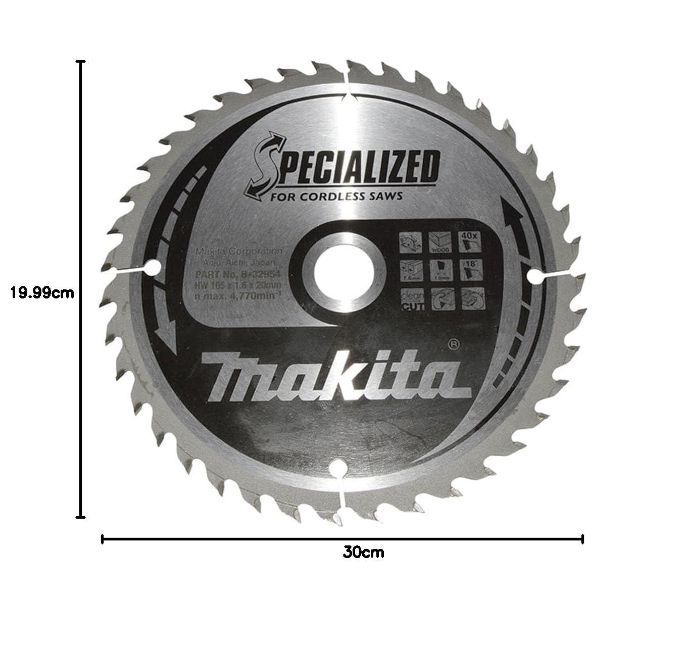 Makita B-32954 Lama Sega Circolare Specialized T.C.T. 165x20mm 40T Legno