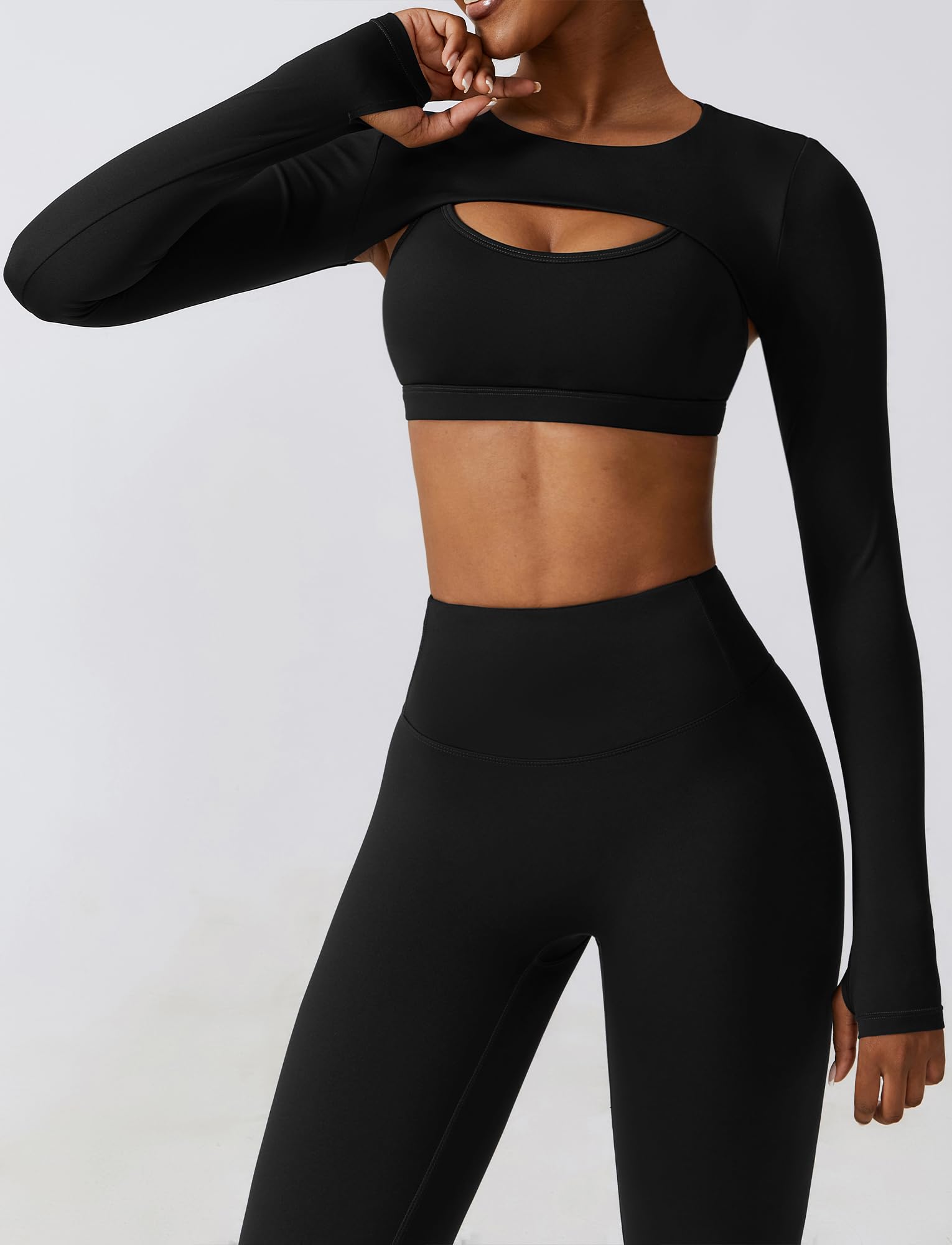 Femmes Vêtements de Yoga Crop Top,Séchage Rapide Haut de Sport,T-Shirt Femme Slim Moulant à Manches,Yoga Vêtements de Sport Trou du Pouce Slim T-Shirt,S-XL
