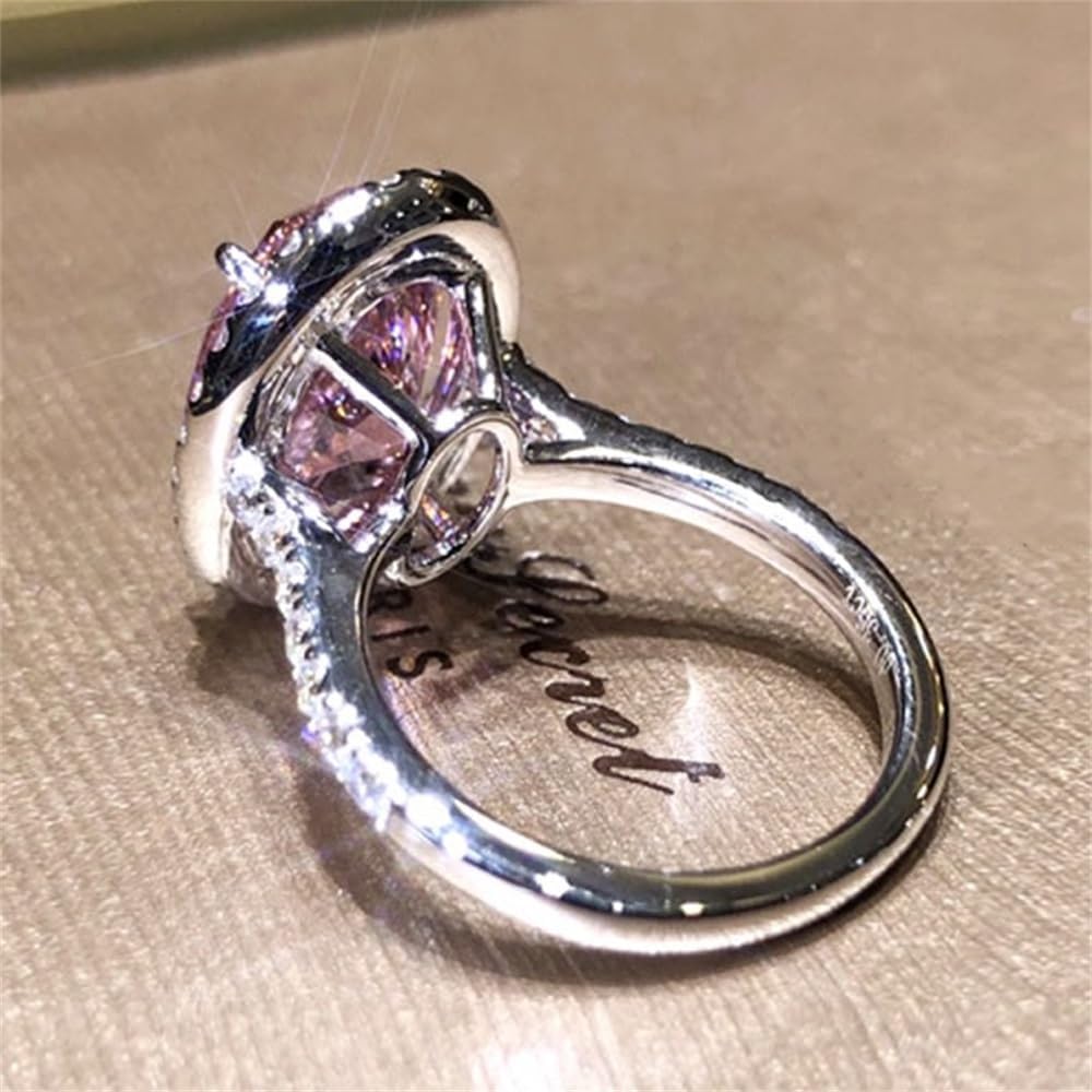 925 Sterling Silver Shiny Full Diamond Ring 18K Gold Cocktail Rings Oval Pink Cubic Zirconia Promise Rings CZ Diamond Multi Row Ring Eternity Engagement Wedding Band Ring for Women Z.60 (US Code 6) - Image 4