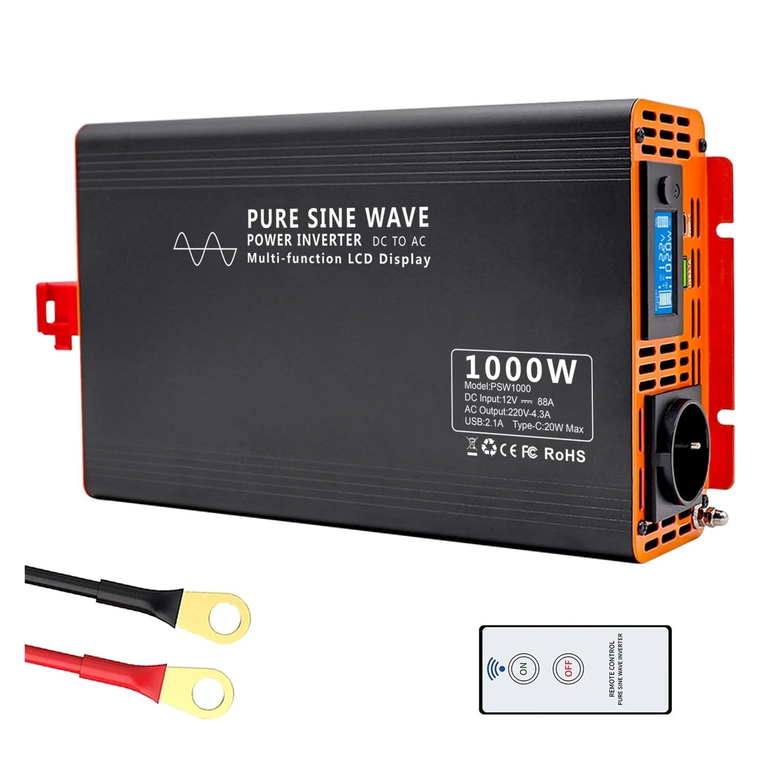 Convertidor PSW-1000W Inversor De Onda Sinusoidal Pura 2000W CC 12 V A CA 220 V Inversor De Potencia Potencia Continua 2000W Inversor Solar Coche Inversor(DC24V to AC220V 50Hz)